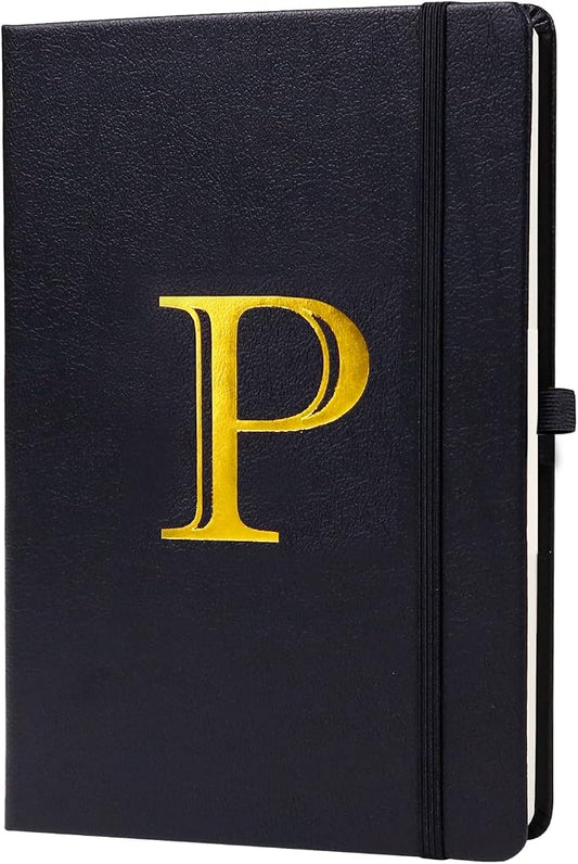 Business Notebook for Men Women, A5 Journal Notebook with A-Z , Dual-Sided Writing Paper Notebook with Dividers, Travel Journal for Teens, 200 Pages Leather Journal for Writing, Work, Meetings Black,P