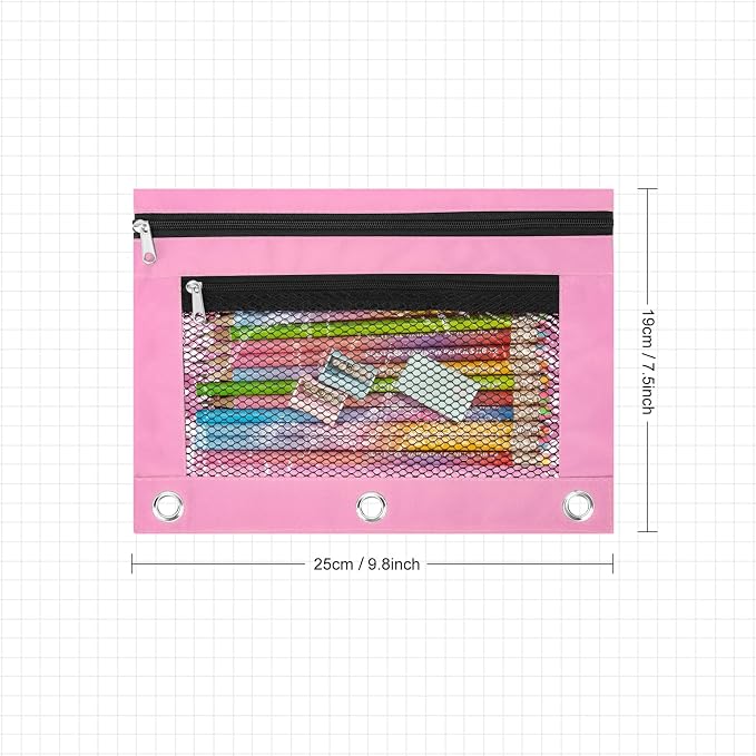 3 Pack Pencil Pouch for 3 Ring Binder Bulk Binder Pencil Pouch with Zipper, Pencil Pouch Bags for Classroom Box Pencil Case for Storing School Students Teacher Supplies, Pink