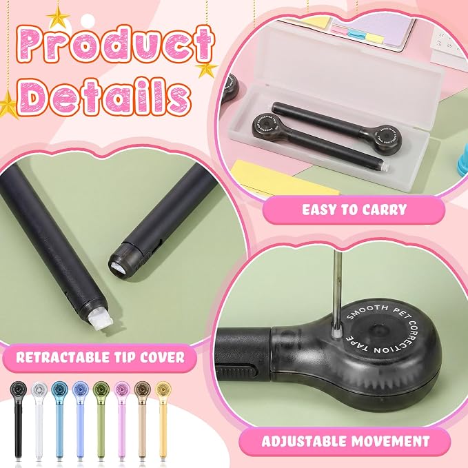 Gersoniel 25 Pack Correction Tape Pen Correctional Ink Tape Push Pull Protective, Easy to Use Applicator for School Office Supplies, 0.2 x 236 Inch (Black Color)