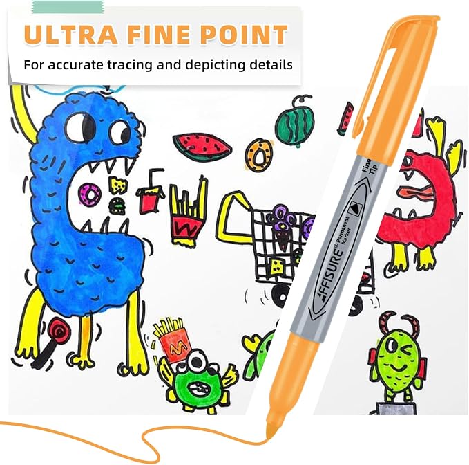 30 Colors Permanent Markers, 30 Pack Permanent Markers, Assorted Colors Marker，Fine Point, Fast Dry, Waterproof, work on Plastic, Glass, Metal, Wood and Stone