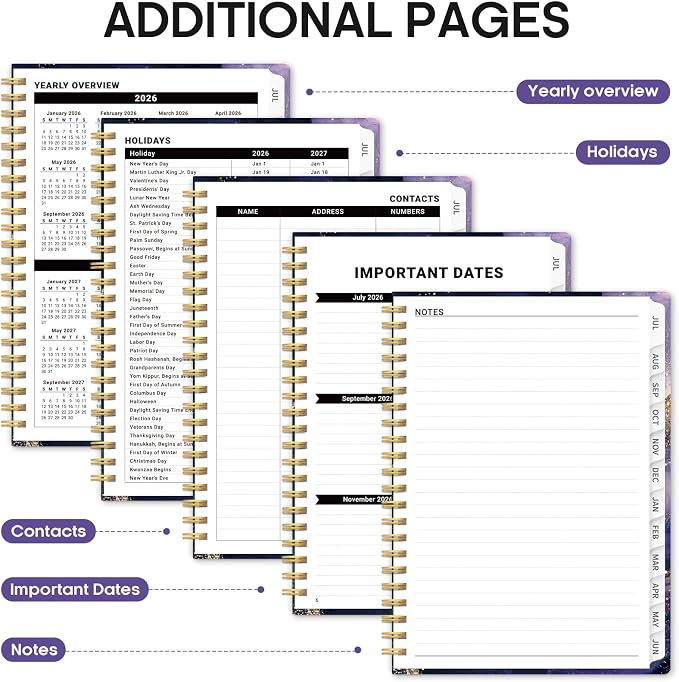 Planner 2026-2027, Academic Year Weekly and Monthly Calender Planner, from Jul 2026 - Jun 2027, Spiral Bound School Planning Book, Perfect for Teacher, Student, Women & Men, A5 (6.3" x 8.5"), Cosmic Amethyst