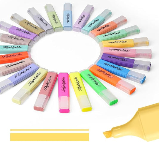 24 Pack Pastel Highlighters, Quick-Dry Chisel Tip Marker Pens | Mini Water-Based Highlighters | 6 Bright & 18 Soft Colors for Notes, Journals & Office