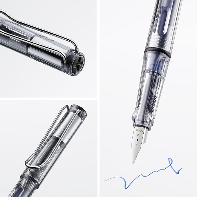 LAMY safari vista - Fountain Pen with ergonomic grip & polished steel nib in size M - ideal for any Writing & Calligraphy - including LAMY T 10 blue cartridge - Right-Handed