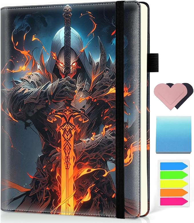 Hardcover Executive Notebooks, A5 PU Leather Lined Journal Notebook, 200 Pages Thick Paper Subject Notebooks for School,Work,Home Writing Business Notebook, Diary Book ， Fire Warrior