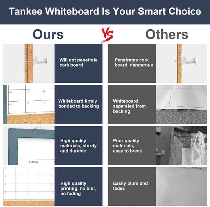 Whiteboard Calendar & Corkboard for Wall, 17x13 Inches Dry Erase Monthly Calendar with Wood Framed, Magnetic White Board Cork Board Combo, Bulletin Board for Home Office Kitchen Memo Planner