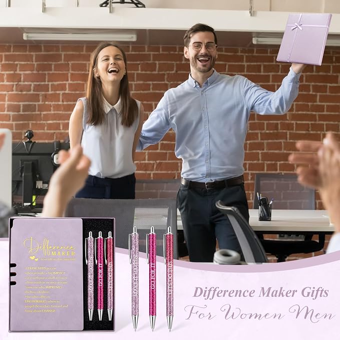 Thenshop 5 Pcs Difference Maker Gifts Journal with Pen Leather Notebook 3 Ballpoint Pens Box Thank You Gift for Nurse Boss Employee Coworker Teacher Volunteer Social Worker Assistant(Purple)