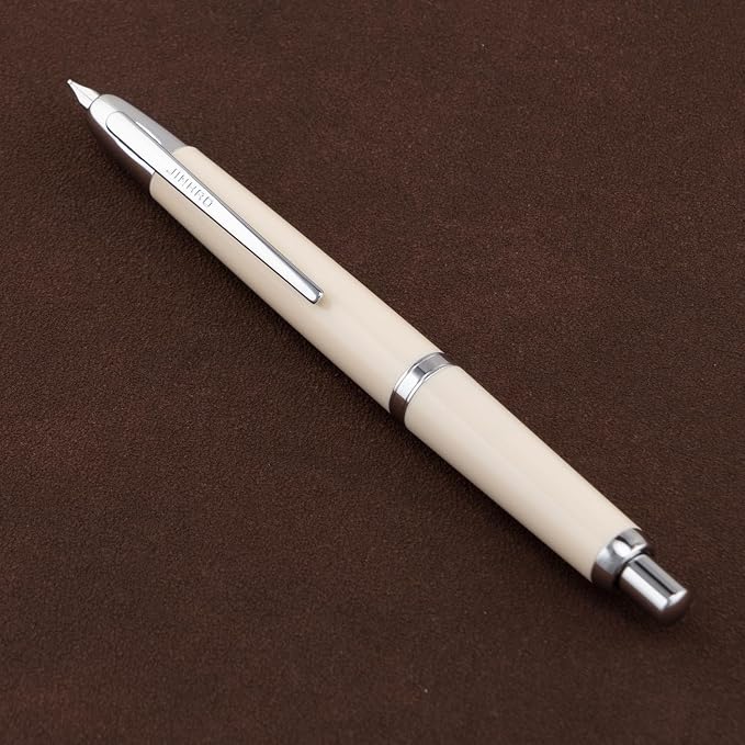 Jinhao 20 Press Retractable Fountain Pen Extra Fine Nib with Converter Resin Writing Gift Pen, Ivory with Silver Clip