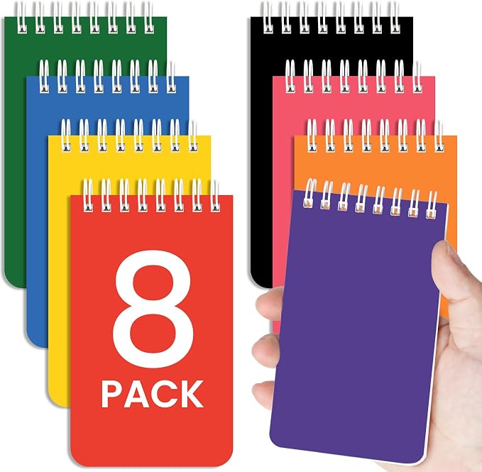Taja Set of 8 Mini Pocket Notebook Top Spiral Nursing Notepads | Bright 3" x 5", Mini Little Spiral Notebook, Nursing Notepad, Perfect for Work, School, Office, Nurse, Travel
