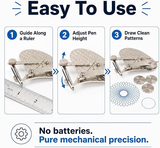 Mechanical Gear Train Ruling Pen, The Blueprint Drafting Tool, Vintage Precision Dotting Pen Set: with 4 Interchangeable Dotting Wheels, Perfect for Blueprint Restoration and Technical Drawing (#B)