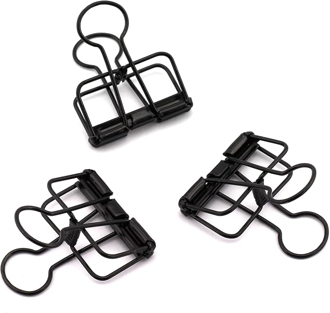 12-Pack Medium Metal Wire Binder Clips, Office Supplier School Accessories,Colorful Hollow Out Paper Organizer, Paper Binder Clip (Black)