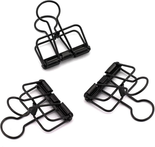 12-Pack Medium Metal Wire Binder Clips, Office Supplier School Accessories,Colorful Hollow Out Paper Organizer, Paper Binder Clip (Black)