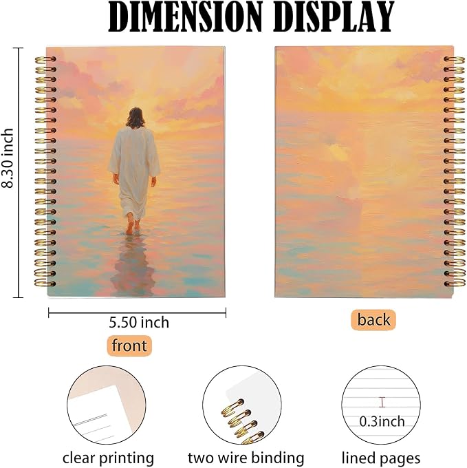 bitCNY Sunset Walk with Jesus Journal – Christian Faith Notebook – Spiritual Writing Pad for Devotion and Reflection, Spiral Bound 5.5x8.3 Inches