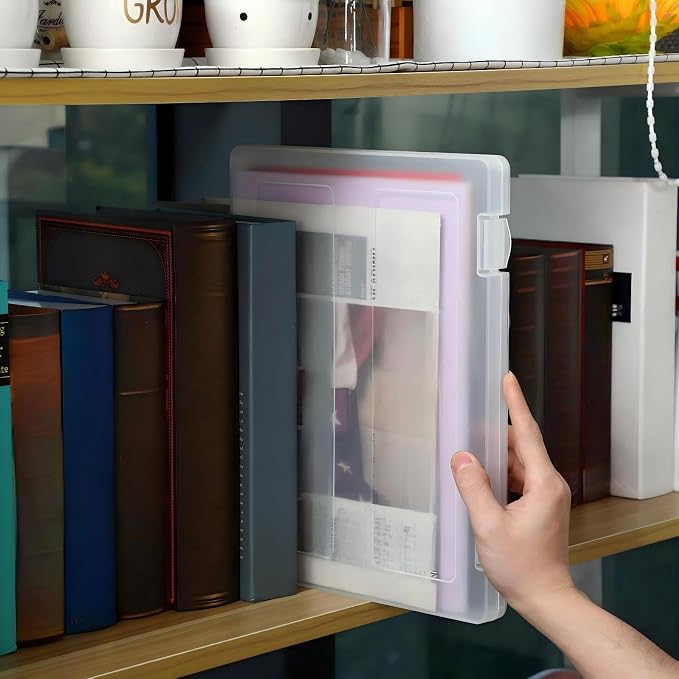 Outus 10 Pieces A4 File Box Paper Photo Storage Box A4 Portable Project Case Clear Plastic Document Magazine Organizer for Back to School Office Supplies Accessories