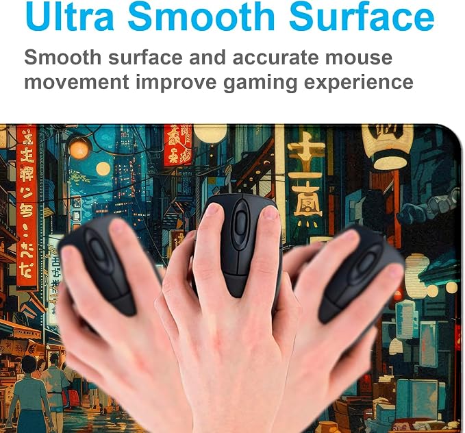 Cute Japanese Street Keyboard Desk Mat, Tokyo Night View Computer Mouse Mat | Large Extended Mouse Pad; Full Desk Coverage; Waterproof Coating; Stable Anti-Slide Base For Gaming, Office, Study Daily Use