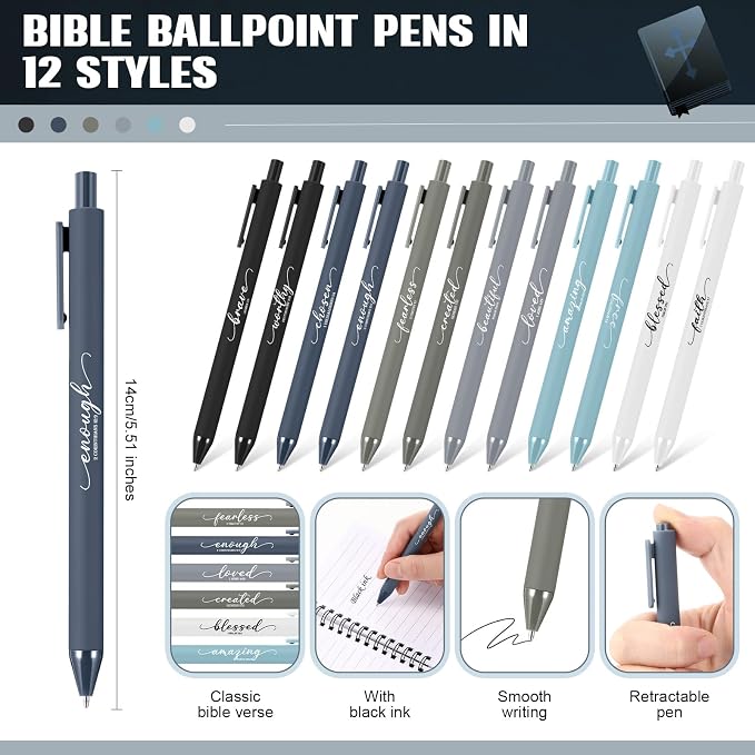 Kosiz 24 Sets/48 Pcs Christian Gifts Bulk Prayer Journal Scripture Notebook, Bible Pen(Simple, Dark Color)