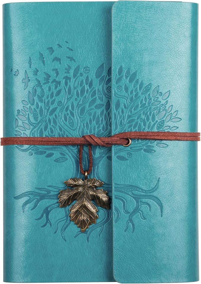 Billtigif Leather Journal Notebook, Refillable Travelers Notebook with Transparent Bag, 160 Pages, 6.5" x 9.2" Vintage Journal, Graduation Gifts for Women and Men (Blue, A5)
