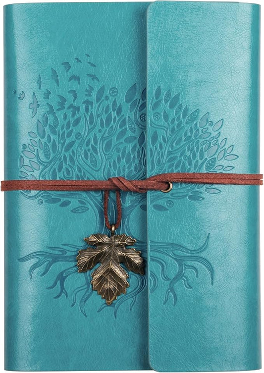 Billtigif Leather Journal Notebook, Refillable Travelers Notebook with Transparent Bag, 160 Pages, 6.5" x 9.2" Vintage Journal, Graduation Gifts for Women and Men (Blue, A5)
