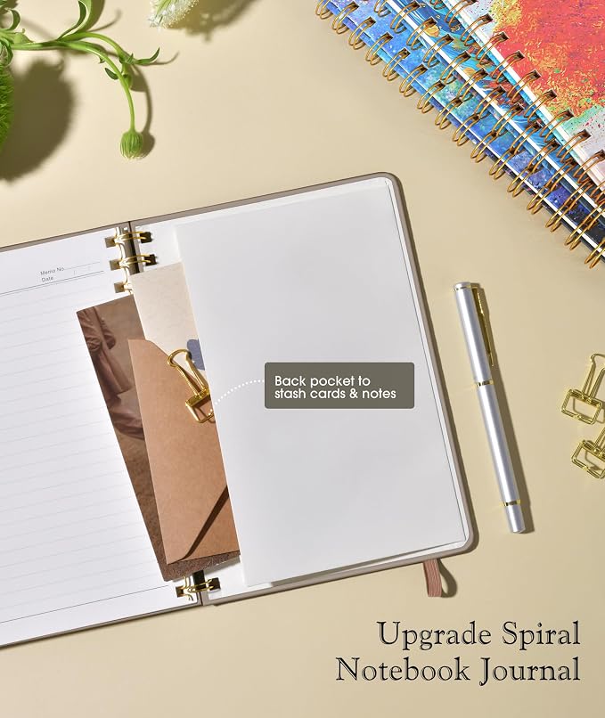 PAPEJOON Lined Spiral Journal Notebook for Women, A5 Cute Hardcover Spiral Journals for Writing, 150 Pages Pretty College Ruled Notebooks for Work & Note Taking, 5.75" x 8.38", Boho Sun & Moon