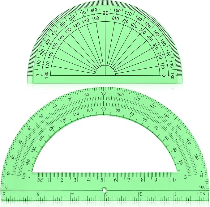 EBOOT 2 Pcs Plastic Protractor Clear 180 Degrees Transparent Protractor for Geometry, 4 Inch and 6 Inch(Green)