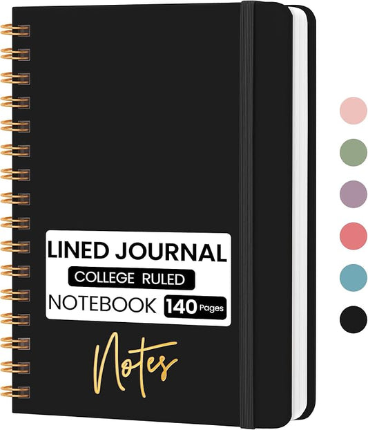 CICPAP Lined Spiral Journal Notebook, A5 College Ruled Notebook for Journaling, Note-Taking, and Daily Planning, Durable Hardcover with an Elegant Design, Black
