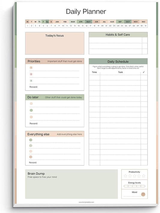 ADHD Daily Planner Notepad for Neurodivergent Adults - Productivity Daily Planner Desk Pad & Task Management to Stay Organized and Focused Note Pad (Green, A4)