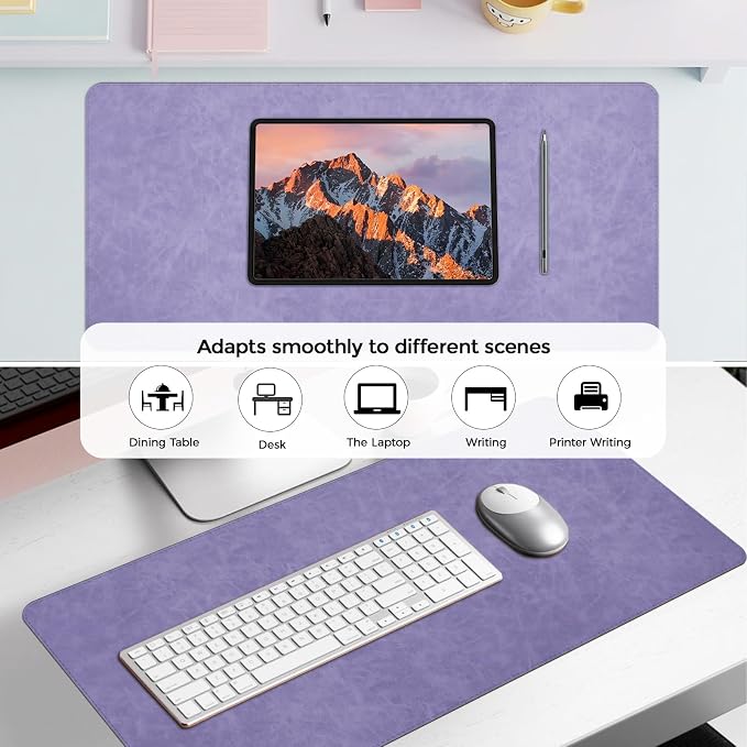 CHEERYGOO Leather Desk Pad Protector, Mouse Pad, Office Desk Mat, Non-Slip PU Leather Desk Blotter, Laptop Desk Pad, Waterproof Desk Writing Pad for Office and Home 36"x17" XL Purple