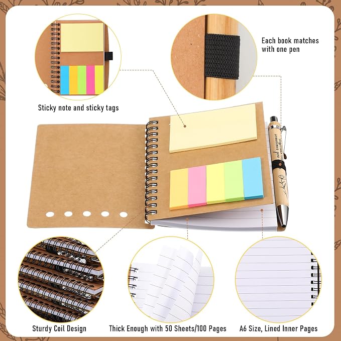 Watersay 20 Set First Day of School Gift for Teacher Students Bulk Inspirational Notebooks with Thank You Pens Back to School Employee Coworkers Staff Appreciation Gifts (Boho Froal)