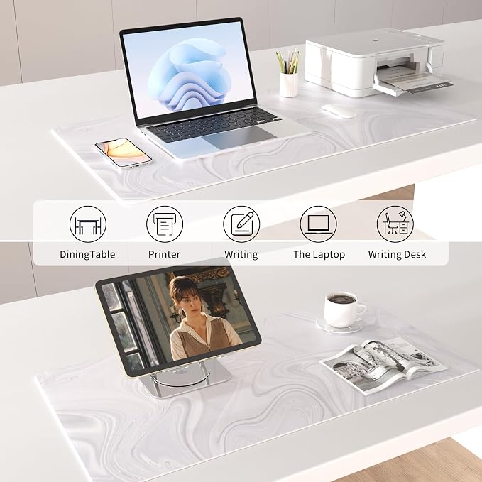 Colorful Star White Marble Waterproof Office Desk Mat, 31.5" x 15.7" | PU Leather Non-Slip Writing Desk Mat, XXL PC Laptop Protector Pads, Home Office Accessories for Women
