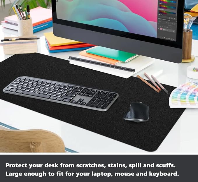 Desk Protector - Non-Slip PVC Leather Office Mat for Desktop - Waterproof Writing Pad (Black, 14" x 30")