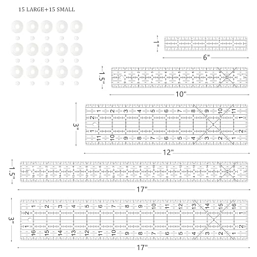 Sewing Ruler,5 Piece Quilting Rulers,3 x17 Inch,1.5 x17 Inch,3 x12 Inch,1.5 x10 Inch,1 x6 Inch,Acrylic Ruler,Cutting Ruler with Non-Slip Rings (Black and White)