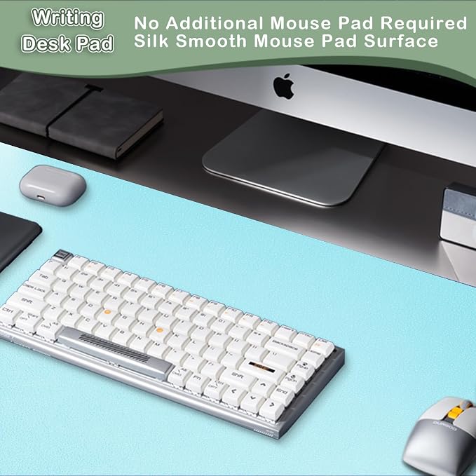 ‎Boutilon Leather Desk Pad Protector,Non-Slip Mouse Pad,Laptop Desk Pad,Office Mouse Mat,Waterproof Leather Desk Blotter,Desk Writing Pad for Office and Home (M-Light Blue,30"x14")