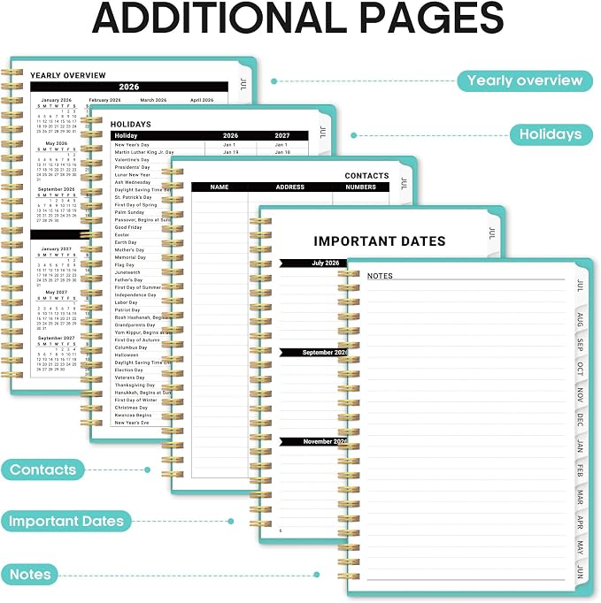 Planner 2026-2027, 6.3" x 8.5" Weekly and Monthly Academic Year Planner Calendar, July 2026 - June 2027, Hardcover Large School Planning Agenda With Tabs, Perfect for School & Office Supplies, A5, Aquamarine