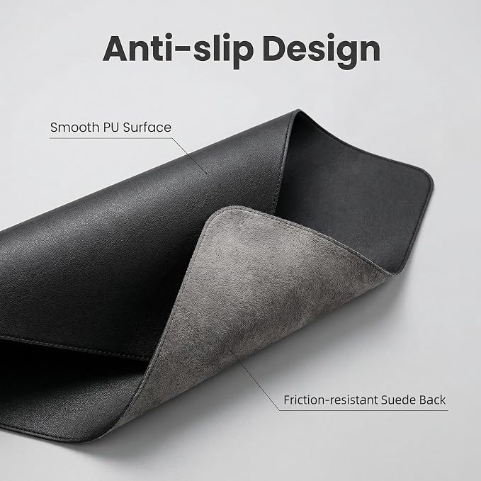 No n-Slip Leather Desk Pad, Waterproof Laptop Computer Desk Keyboard Mat, Table Protector Blotter Mat, Mouse Pad for Office/Work/Home/Decor(Black, 16.94'' x 27.97'')