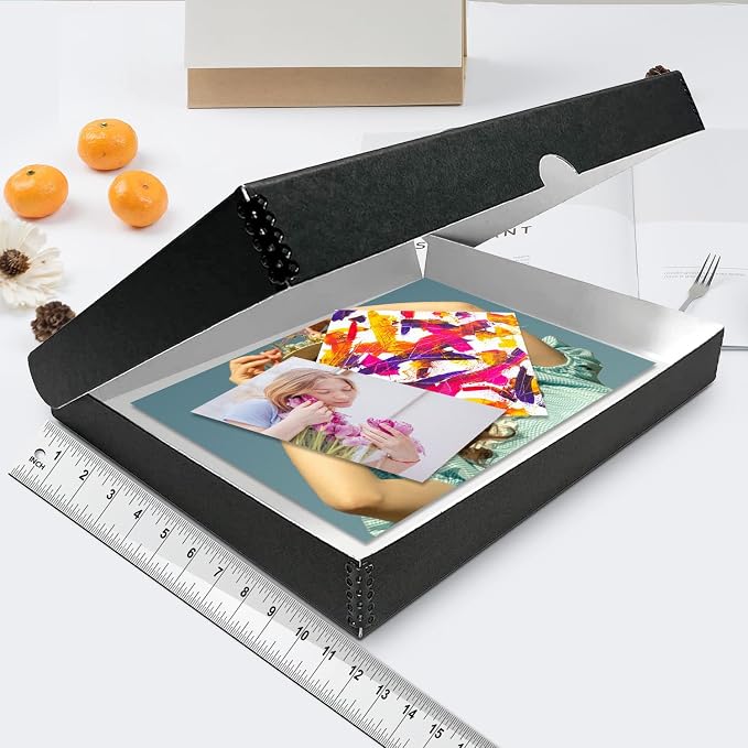 Lineco Clamshell Archival Storage Box, 11x14x1.75 Inch, Black, Pack of 2 | Acid-Free with Metal Edge Boxboard, Organize and Store Photos Documents Cards Negatives Magazine Prints Family Records DIY