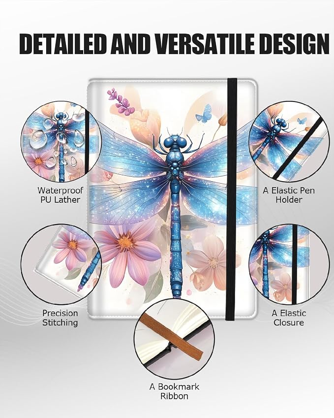 Hardcover Executive Notebooks, A5 PU Leather Lined Journal Notebook, 200 Pages Thick Paper Subject Notebooks for School,Work,Home Writing Business Notebook, Diary Book, Blue Dragon in The Flowers
