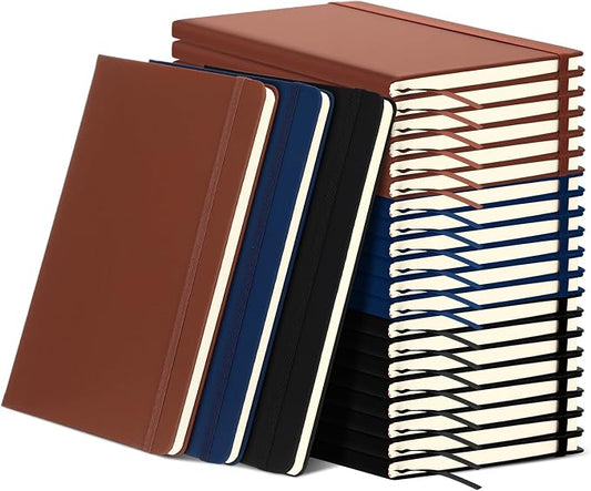 Honoson 20 Pack A5 Lined Journal Notebooks Hardcover Executive Notebook 5.5" x 8.3" PU Leather Wide Ruled Journals Bulk 160 Pages for Back to School Supplies Office Business Home (Black,Navy,Brown)