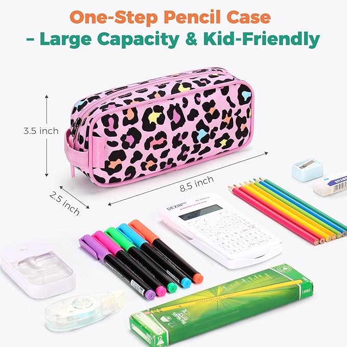 Choco Mocha Kids Pencil Case for Girls, Soft Zipper Pencil Pouch for Girls Pencil Case for School Leopard Pencil Bag for Toddler Girl, Cheetah Pink