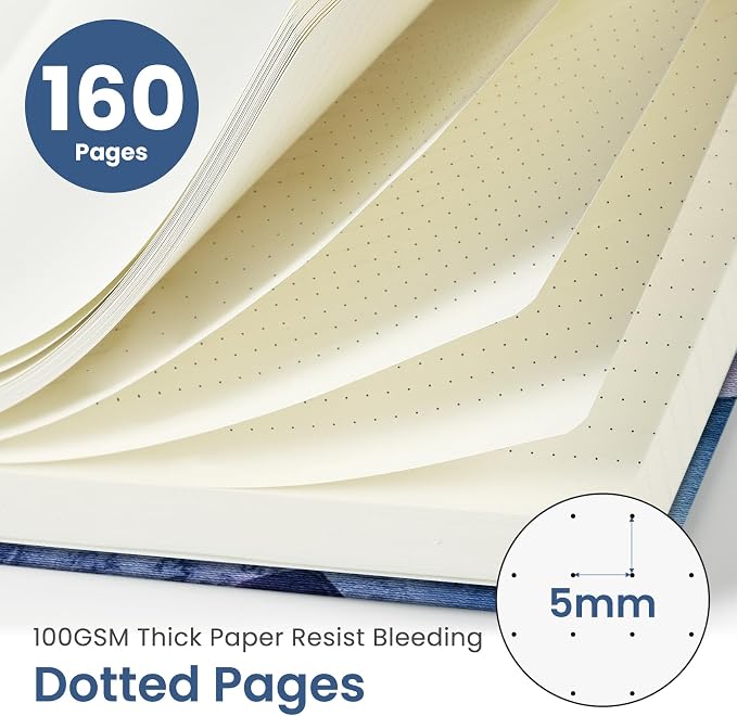 Taja Pretty Dotted Journal for Women, Aesthetic Cute Hardcover Leather Journal for Writing, A5 Journaling Notebook for Work & Sketch, Perfect for Office School Home, 160 Pages, Distant Peak