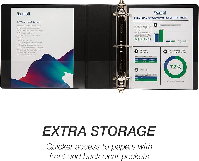 Samsill Durable 3 inch 3 Ring Binder, D Ring Binder, 100% Recycled Chipboard, Black, Pallet of 288 Binders in 24 Cartons