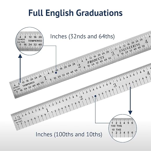 PEC Tools 12" Metal Ruler, Flexible Stainless Steel Rule, 5R Graduation, Trusted by Professionals, Made in USA