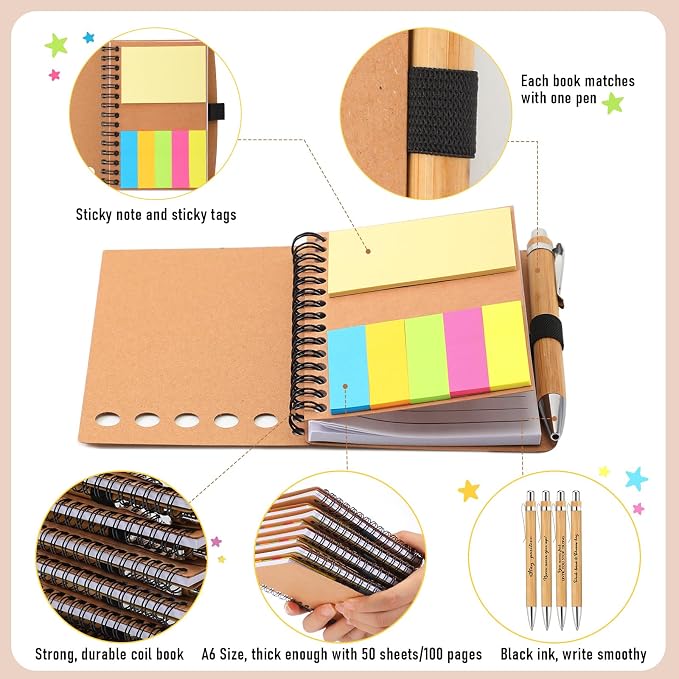 Tenceur 50 Sets Inspirational Spiral Notebooks with Sticky Note Pen Bulk, Back to School Employee Appreciation Gifts for Teacher Motivational Journals Thank You Gifts for Students Team Coworkers