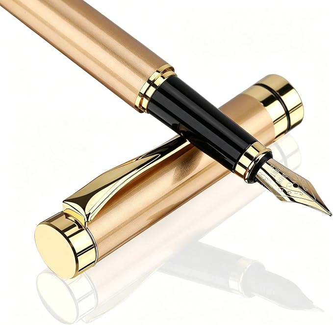 Tiankool Luxury Fountain Pen,Fine Nib, Exquisite Pen Gift Set for Men&Women-Includes 10 Ink Cartridges&Ink Converter- Nice Pens - Gold
