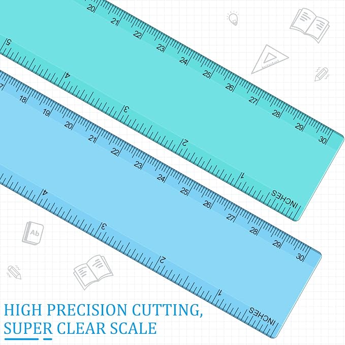 4 Pack Plastic Straight Rulers 12 Inch Coastal Colors Kids Ruler for School Clear Blue Ruler with Centimeters and Inches for Student Teacher Classroom Office School