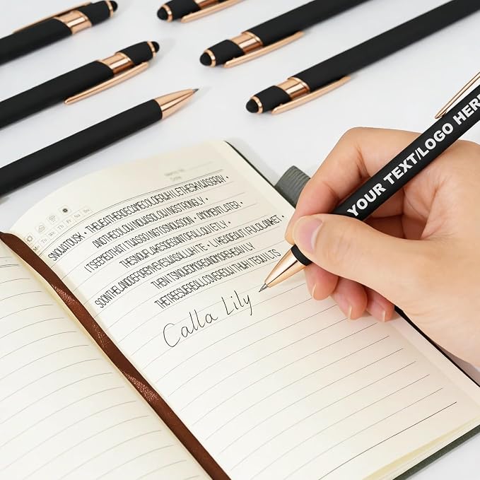 ENOMY Personalized Notebook Set with 10PC Pens Custom Journal for Writing Men Women Custom Notebook Ideal Graduation Valentine's Day Gift, Black