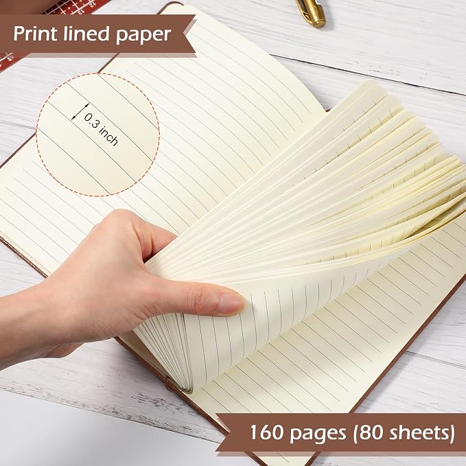 Honoson 20 Pack A5 Lined Journal Notebooks Hardcover Executive Notebook 5.5" x 8.3" PU Leather Wide Ruled Journals Bulk 160 Pages for Back to School Supplies Office Business Home (Brown)