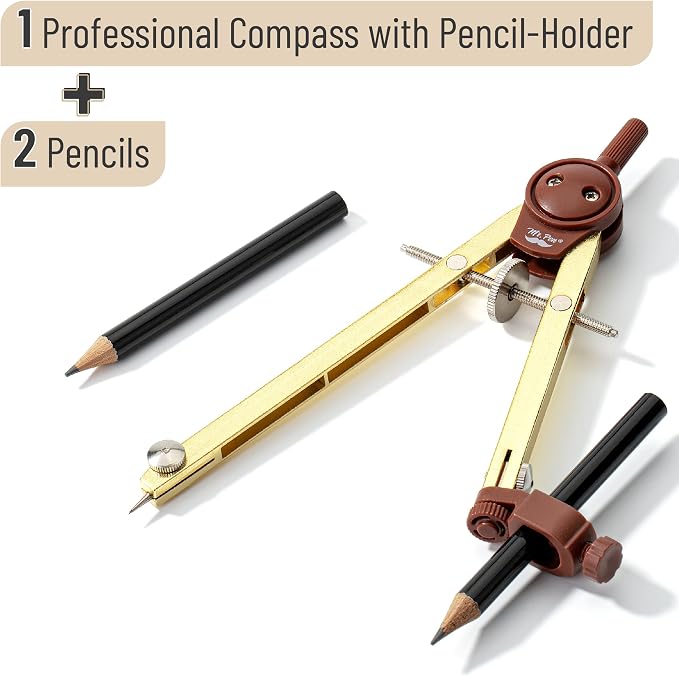 Mr. Pen- Metal Geometry Compass, Center-Wheel Design | Precision Drafting Compass with Pencil for School & Technical Drawing, Draws Circles up to 11 Inches Diameter