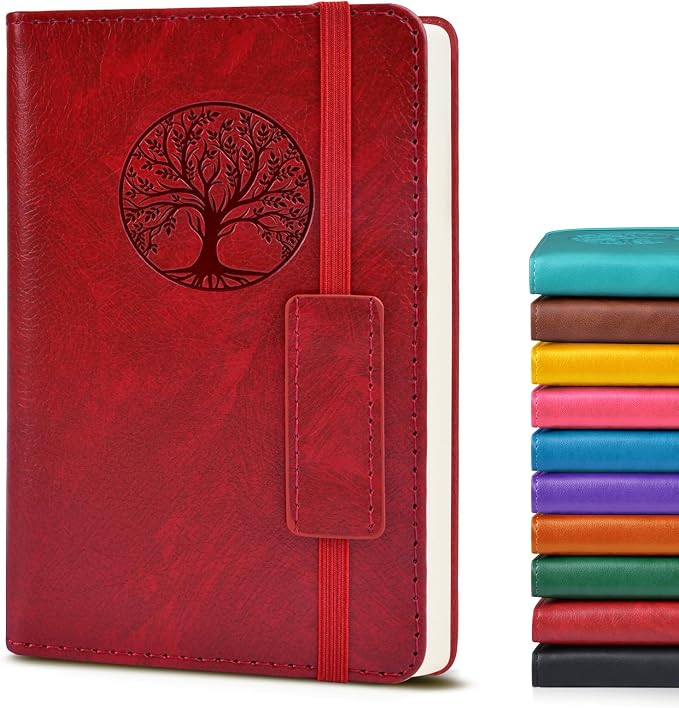 Biuwory A6 Leather Pocket Notebook, 140 Lined Pages Hardcover Small Journal | 3.7"×5.7" Vintage Leather Journal for Women Men Writing, College Ruled Mini Notepad for Notetaking, Travel, Work, School