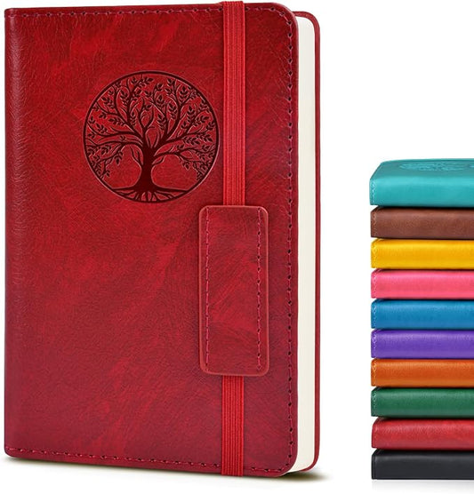 Biuwory A6 Leather Pocket Notebook, 140 Lined Pages Hardcover Small Journal | 3.7"×5.7" Vintage Leather Journal for Women Men Writing, College Ruled Mini Notepad for Notetaking, Travel, Work, School