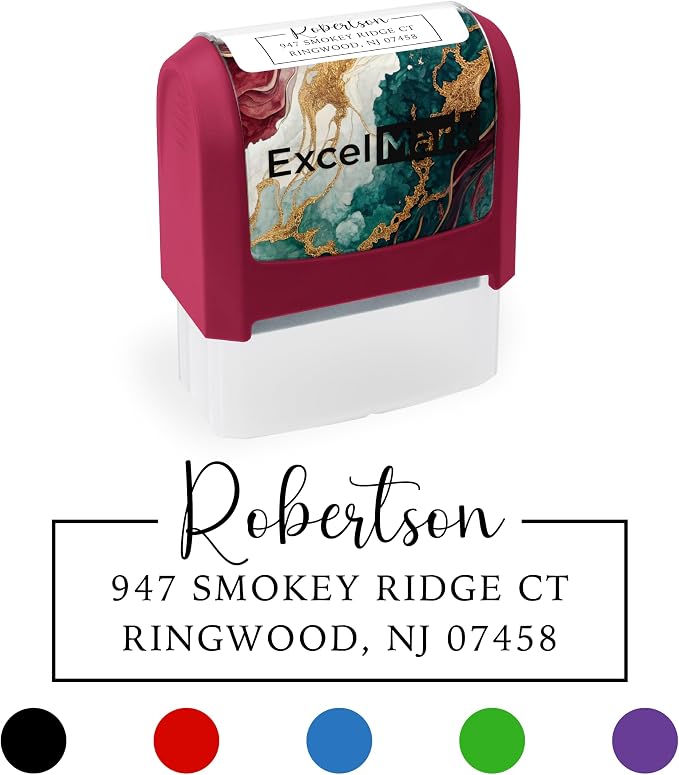 ExcelMark Custom Return Address Stamp (Maroon, Signature Frame) | Custom Return Address Stamp with Elegant Designs, Vibrant Colors & Patterns – Perfect for Mail, Invitations & Gifts