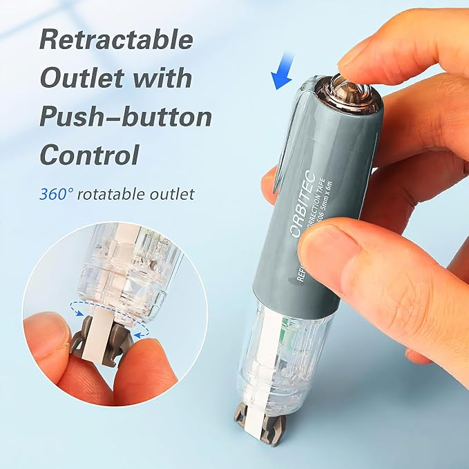 Refillable Retractable Quick Dry White Correction Tape,Mini Small Aesthetic Cute Correction Tape, with Easy to Use Kawaii Pen Shaped Applicator,for School Office Supplies